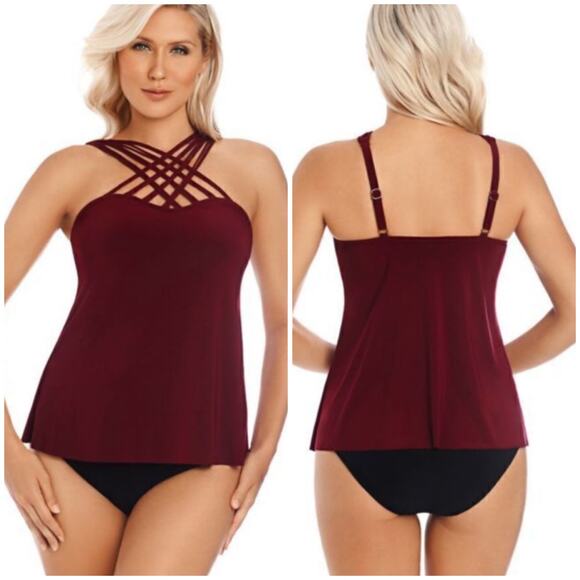Magicsuit by Miraclesuit NWT Morgan Tankini Top Merlot Strappy Adjustable Sz 10 - Picture 1 of 10